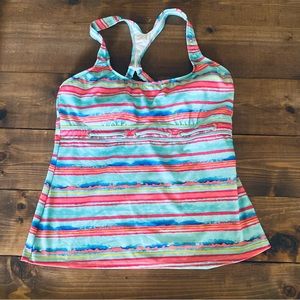 Nautica 90s razorback multicolor striped one piece swimsuit